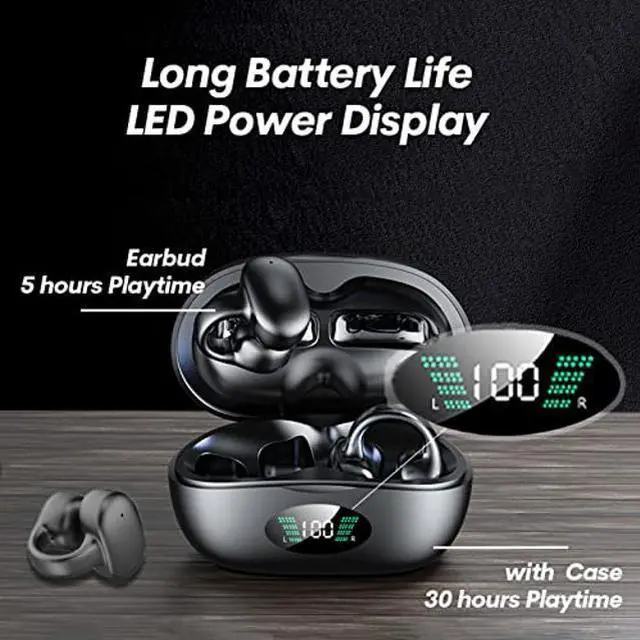 Alt view image 5 of 5 - Clip On Open Ear Headphones Wireless Bluetooth, 2023 New Wireless Ear Clip Bone Conduction Headphones Bluetooth Waterproof Bone Conduction Earbuds Earphones Bone Ear Buds with LED Power Display-Blue
