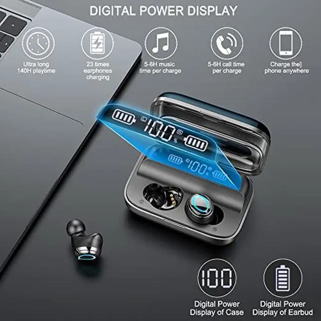 Alt view image 3 of 5 - Wireless Earbuds, Bluetooth 5.1 Earbuds with 140H Playtime, Bluetooth Headphones Noise Cancelling Stereo Bass Wireless Earphones in Ear with Mic, USB-C Charging Case, IP7 Waterproof Headset for Sports