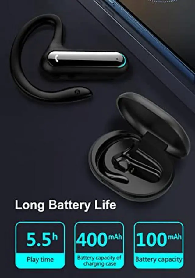 Alt view image 3 of 5 - Open Ear Headphones Bluetooth Earpiece Non in Ear Wireless Earbuds with Earhooks Long Battery Life Headset Microphone Noise Cancelling Ear Buds with Charging Case for Sport Running Workout Android iOS