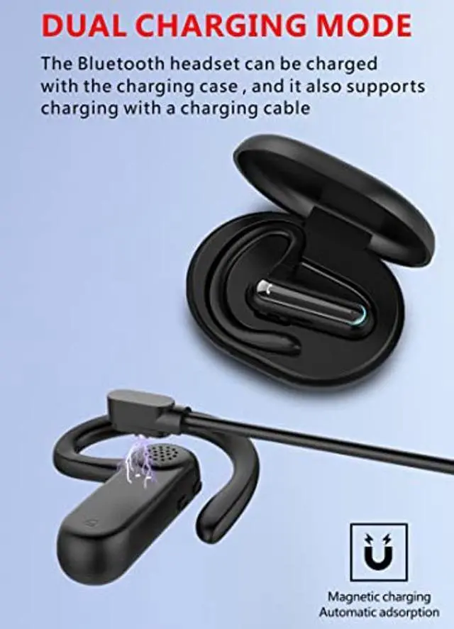 Alt view image 4 of 5 - Open Ear Headphones Bluetooth Earpiece Non in Ear Wireless Earbuds with Earhooks Long Battery Life Headset Microphone Noise Cancelling Ear Buds with Charging Case for Sport Running Workout Android iOS