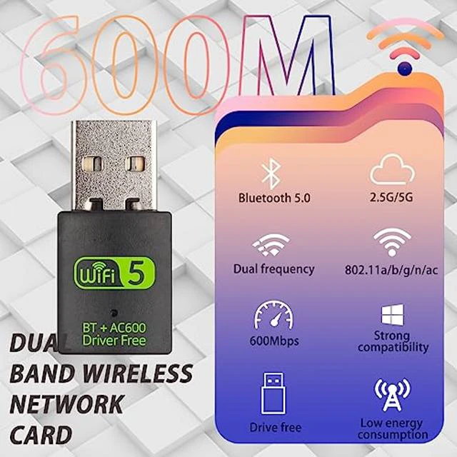 Alt view image 2 of 5 - DIGISHUO Mini WiFi Dongle | USB Bluetooth WiFi Receiver Driver Free Dual Band Network Card, 600Mbps Dual Band 2.4 | 5Ghz Wireless Network External Receiver, for PC | Laptop | Desktop