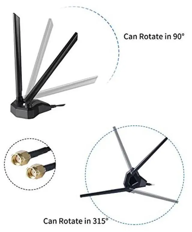 Alt view image 3 of 5 - Dual Band WiFi 2.4GHz 5GHz 5.8GHz RP-SMA Male WiFi Antenna with Magnetic Base for PC Desktop Computer PCI-E WiFi Network Card USB WiFi Adapter Bluetooth Card Wireless Router, Eifagur
