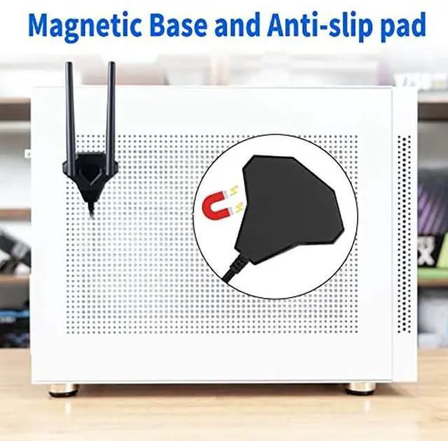 Alt view image 5 of 5 - Dual Band WiFi 2.4GHz 5GHz 5.8GHz RP-SMA Male WiFi Antenna with Magnetic Base for PC Desktop Computer PCI-E WiFi Network Card USB WiFi Adapter Bluetooth Card Wireless Router, Eifagur