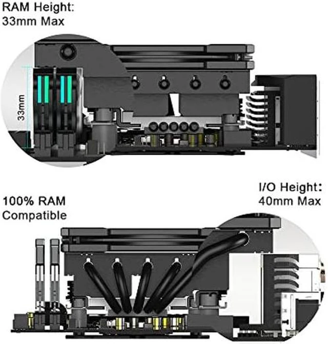Alt view image 3 of 5 - ID-COOLING IS-55 Black Desktop CPU Cooler Low Profile 57mm Height CPU Air Cooler 5 Heatpipes 120x120x15mm Slim Fan, CPU Fan for Intel LGA1700/115X/1200; AMD AM4/AM5