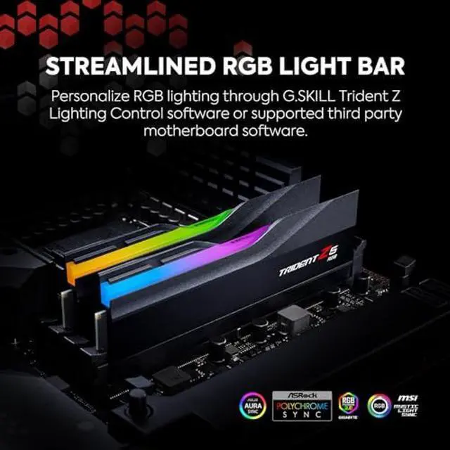 Alt view image 3 of 5 - G.SKILL Trident Z5 RGB Series (Intel XMP 3.0) DDR5 RAM 32GB (2x16GB) 7800MT/s CL36-46-46-125 1.45V Desktop Computer Memory UDIMM - Matte Black (F5-7800J3646H16GX2-TZ5RK)