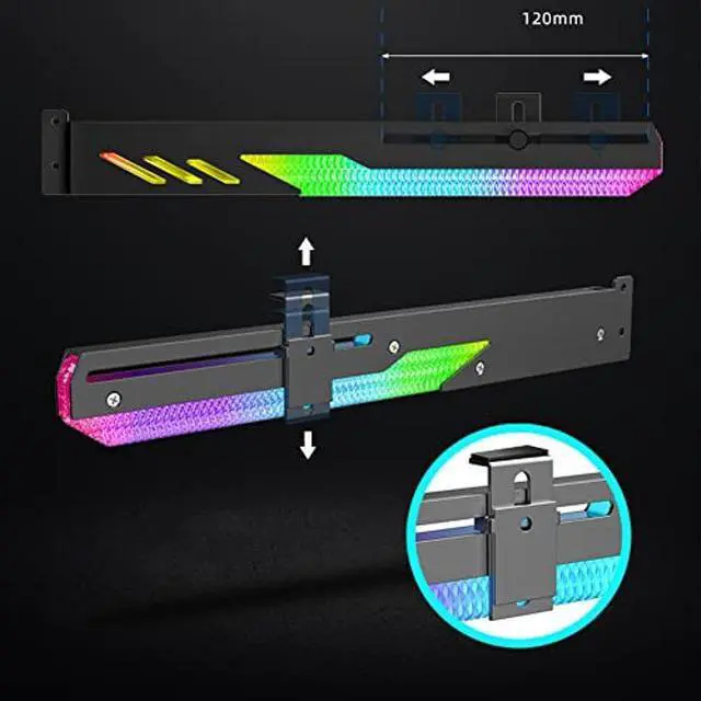 Alt view image 4 of 5 - ZLiT Graphics Card Support Bracket,Adjustable Height GT8 Graphics Card Bracket 5V3Pin ARGB GPU Support Video Card Stand Holder Brace Support Bracket (White)