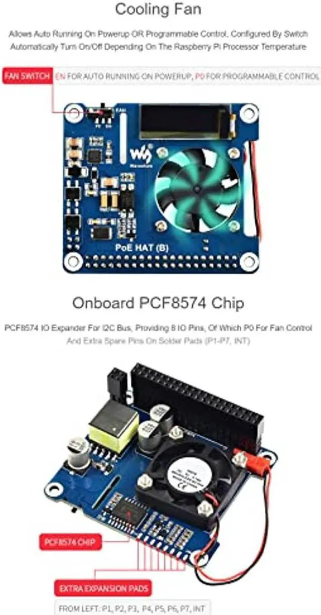 Alt view image 5 of 5 - Waveshare PoE HAT (B) for Raspberry Pi 3B+/4B 802.3af Power-Sourcing Equipment Required