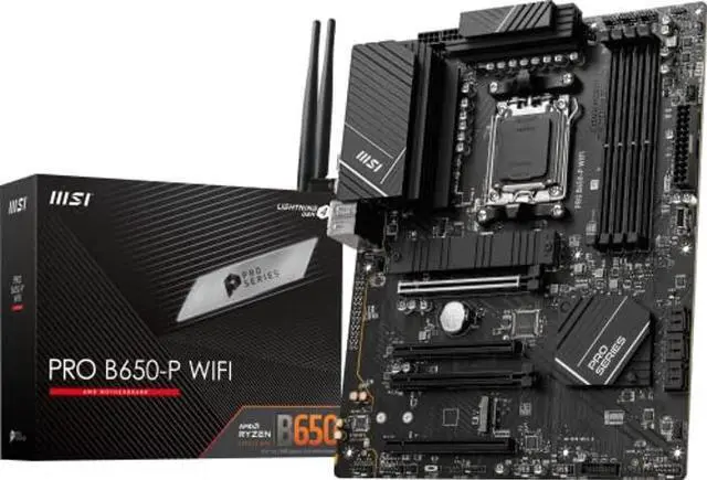 Main image of MSI PRO B650-P WiFi ProSeries Motherboard (AMD AM5, ATX, DDR5, PCIe 4.0, M.2, SATA 6Gb/s, USB 3.2 Gen 2, HDMI/DP, Wi-Fi 6E, AMD Ryzen 7000 Series Desktop Processors)