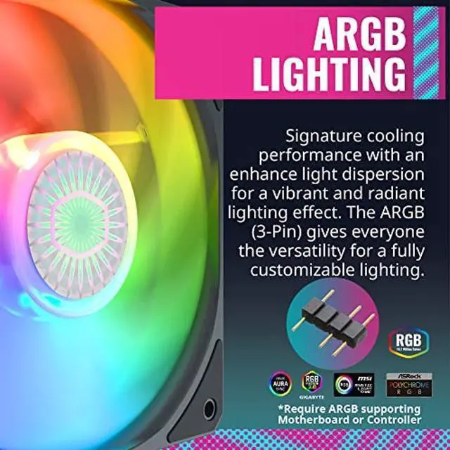 Alt view image 2 of 5 - Cooler Master SickleFlow 120 V2 ARGB 3in1 Square Frame Fan, ARGB 3-Pin Customizable LEDS, Air Balance Curve Blade, Sealed Bearing, 120mm PWM Control for Computer Case & Liquid Radiator