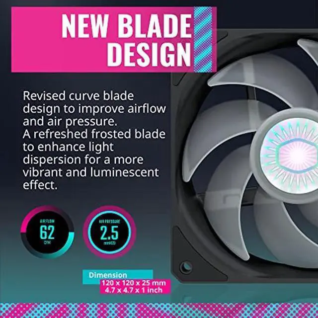 Alt view image 3 of 5 - Cooler Master SickleFlow 120 V2 ARGB 3in1 Square Frame Fan, ARGB 3-Pin Customizable LEDS, Air Balance Curve Blade, Sealed Bearing, 120mm PWM Control for Computer Case & Liquid Radiator