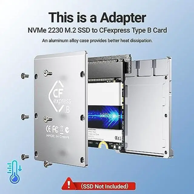 Alt view image 2 of 5 - JEYI CFexpress Type B to NVMe Adapter with Full Aluminium Case, Compatible with D500, D850, D6, Z6, Z7, Z6H, Z7H, Z8, Z9, 1DX MARK3, EOS R5, EOS R5C, EOS R3, S1, S1R, GH6, XH2S, XH2