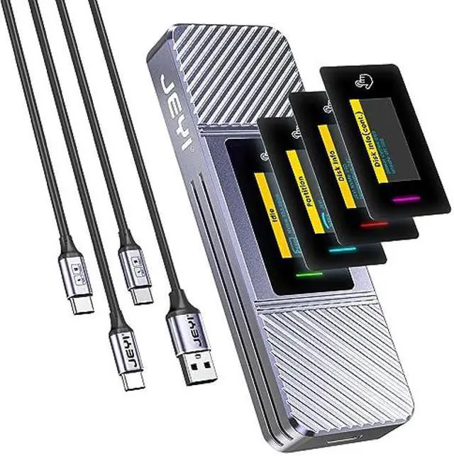Main image of JEY Visual Smart M.2 Enclosure with Touchscreen and RGB, USB 3.2 Gen 2 10Gbps, Compatible with 2230/2242/2260/2280 NVMe/ PCIe and NGFF/ SATA SSD, External Enclosure Support UASP Trim i9X-Zebra