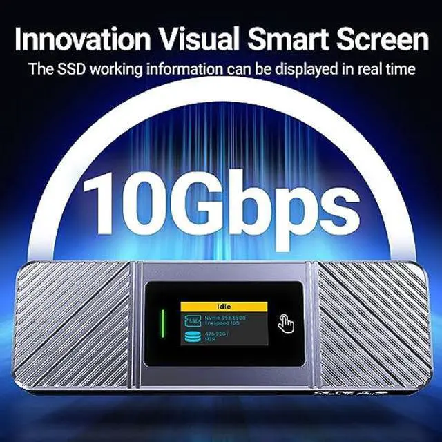 Alt view image 3 of 5 - JEY Visual Smart M.2 Enclosure with Touchscreen and RGB, USB 3.2 Gen 2 10Gbps, Compatible with 2230/2242/2260/2280 NVMe/ PCIe and NGFF/ SATA SSD, External Enclosure Support UASP Trim i9X-Zebra