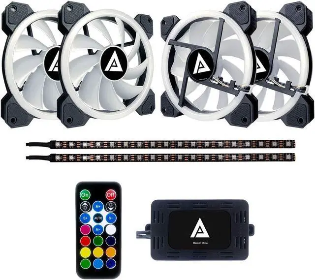 Alt view image 2 of 5 - Apevia TL42-RGB Twilight 120mm Silent Dual-Ring RGB Color Changing LED Fan with Remote Control, 28x LEDs & 8X Anti-Vibration Rubber Pads w/ 2 Magnetic LED Strips (4+2-pk)