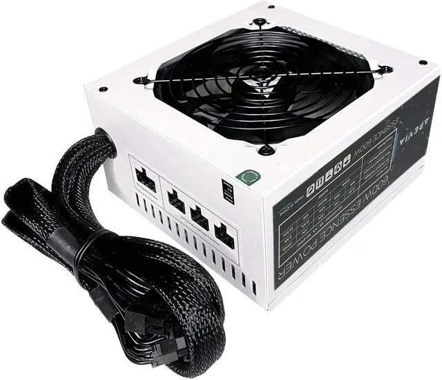 Main image of Apevia ATX-ES600-WH Essence 600W ATX Semi-Modular Gaming Power Supply with Auto-Thermally Controlled 120mm Black Fan, 115/230V Switch, All Protections, White Casing