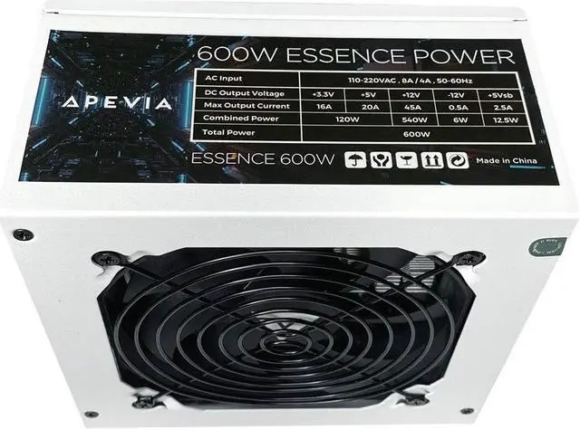 Alt view image 4 of 5 - Apevia ATX-ES600-WH Essence 600W ATX Semi-Modular Gaming Power Supply with Auto-Thermally Controlled 120mm Black Fan, 115/230V Switch, All Protections, White Casing