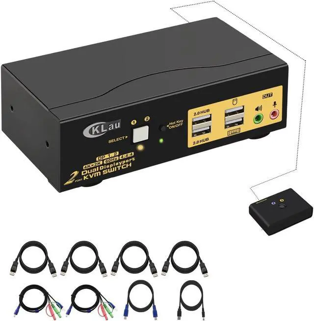 Main image of CKLau 4K@60Hz 2 Port Dual Monitor KVM Switch Displayport with Audio, USB 2.0 Hub and Cables, DP 1.2 KVM Switch 2 Monitors 2 Computers Support Hotkey Switching