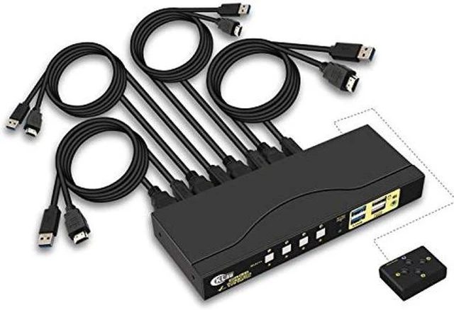 Main image of CKLau 4 Port KVM HDMI Switch with Digital Audio Output, All Input Cables and 2 pcs USB 3.0 Hub, 4x1 HDMI KVM Switch USB 3.0 Supports Wireless Keyboard Mouse, 4K@60Hz 4:4:4, HDMI 2.0, HDR 10, EDID