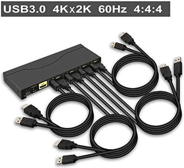 Alt view image 2 of 4 - CKLau 4 Port KVM HDMI Switch with Digital Audio Output, All Input Cables and 2 pcs USB 3.0 Hub, 4x1 HDMI KVM Switch USB 3.0 Supports Wireless Keyboard Mouse, 4K@60Hz 4:4:4, HDMI 2.0, HDR 10, EDID