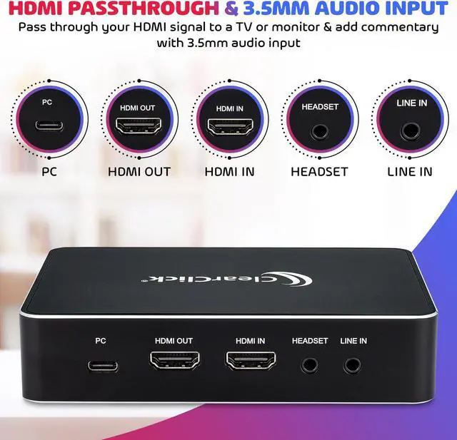 Alt view image 5 of 5 - ClearClick 4K HD Video Capture Box Extreme - Capture & Live Stream HD Video - True 4K60 Recording - HDMI Input & Pass Through - USB Plug & Play