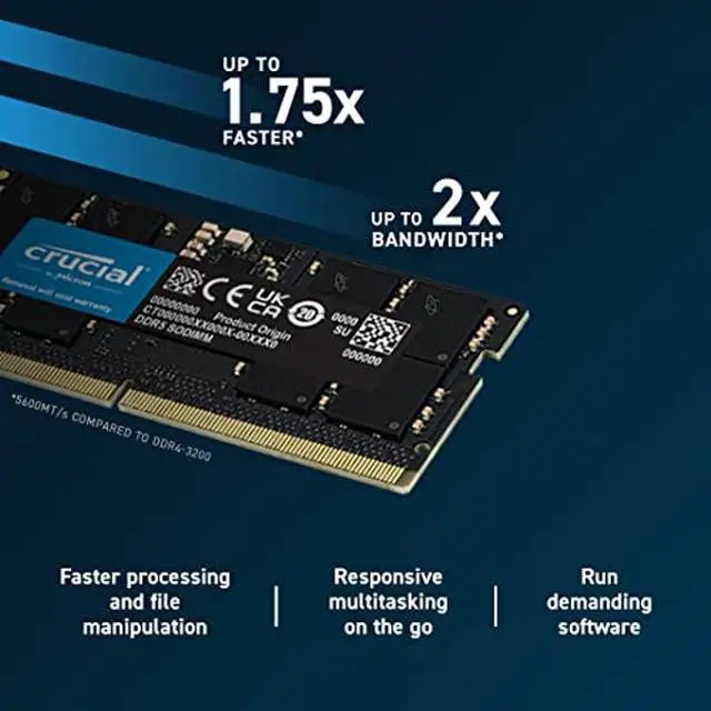 Alt view image 3 of 5 - Crucial RAM 32GB DDR5 5600MT/s (or 5200MT/s or 4800MT/s) Laptop Memory CT32G56C46S5