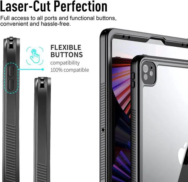 Alt view image 2 of 5 - AICase iPad Pro 12.9 inch 2021 Gen 5 Waterproof Protective Dustproof Shockproof Cover with 360 Full-Body Protection, with Lanyard and Kickstand