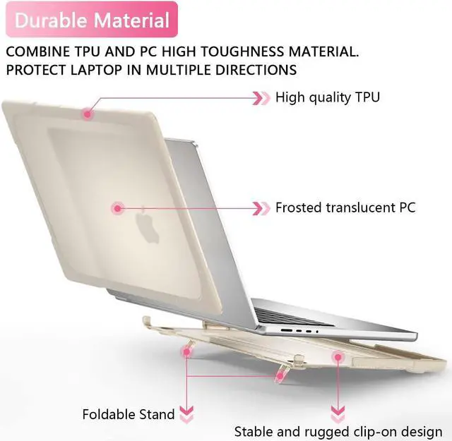 Alt view image 3 of 5 - Batianda Case for New MacBook Pro 14 Inch 2024 M4 2023 2021 Release with M3 M2 M1 Pro/Max Chip Model A3112/A2918/A2992, Heavy Duty Protective Hard Shell with Foldable Kickstand & Keyboard Cover,Khaki
