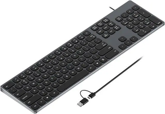 Main image of 9H Aluminum USB Wired Keyboard with Numeric Keypad for PC Windows 10/8 / 7 / Vista/XP