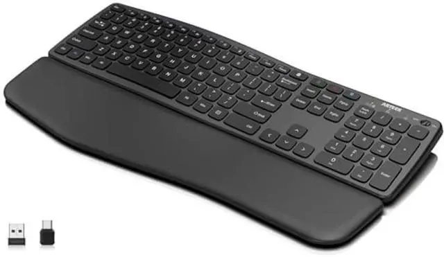 Main image of Arteck Multi-Device Comfortable Wireless Bluetooth Keyboard with Nano USB-A, USB-C Type C Receiver Palm Wrist Rest Full Size Keyboard for Windows iPad OS Android, Computer Desktop Laptop PC Tablet