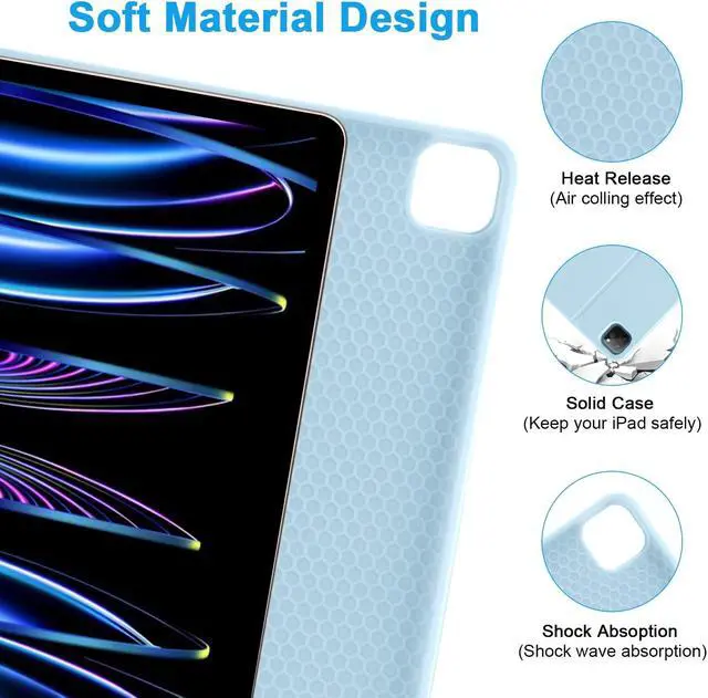 Alt view image 4 of 5 - Compatible for iPad Pro 12.9 Inch Case With Keyboard - Thin & Light for 6th/5th/4th/3rd Generation (2022-2018), Bluetooth Detachable Keyboard, Blue