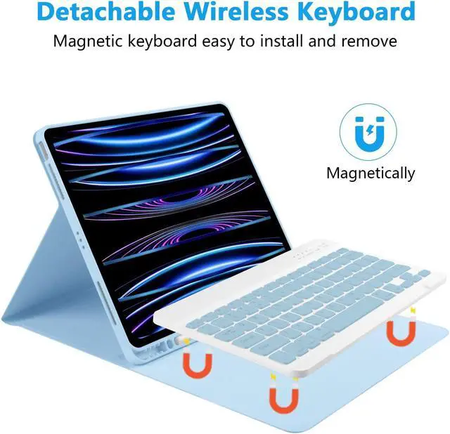 Alt view image 5 of 5 - Compatible for iPad Pro 12.9 Inch Case With Keyboard - Thin & Light for 6th/5th/4th/3rd Generation (2022-2018), Bluetooth Detachable Keyboard, Blue