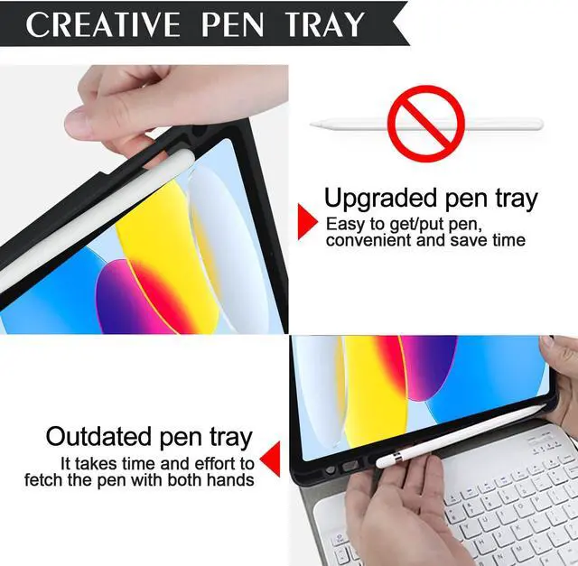Alt view image 4 of 5 - BLUTLOTUS iPad 10th Generation Case with Keyboard 2022, 10.9 inch Keyboard Case with Pencil Holder, 7 Color Backlit Detachable Keyboard, Smart Folio, Auto Sleep/Wake Tablet Cover(Black)