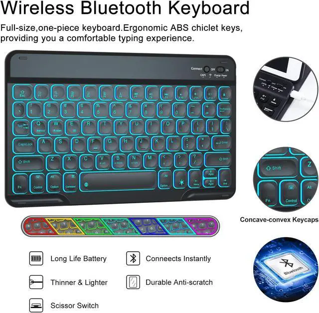 Alt view image 5 of 5 - BLUTLOTUS iPad 10th Generation Case with Keyboard 2022, 10.9 inch Keyboard Case with Pencil Holder, 7 Color Backlit Detachable Keyboard, Smart Folio, Auto Sleep/Wake Tablet Cover(Black)