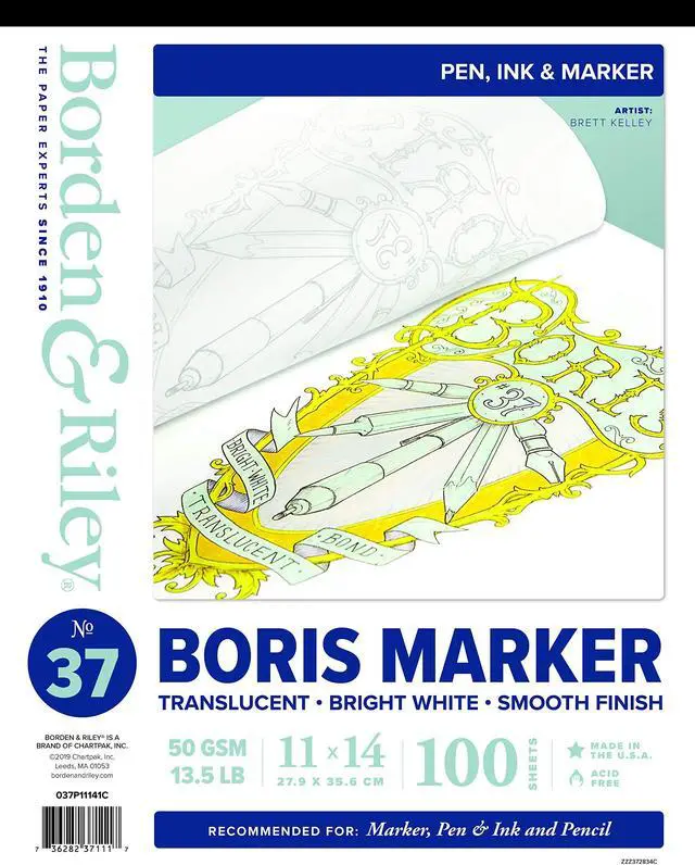 Main image of Borden & Riley 11" x 14" #37 Boris Marker Layout Bright White Translucent Bond Pad, 13.5 lb., 100 White Sheets, 1 Pad Each