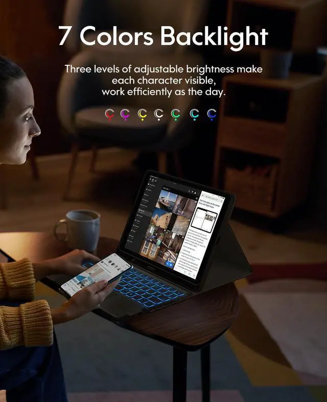 Alt view image 3 of 5 - iPad Air 5th/4th Generation Case with Keyboard, iPad Pro 11 inch Keyboard, Smart Trackpad, 7 Color Backlit, Wireless Detachable Keyboard for iPad Air 10.9 2022/2020, iPad Pro 11 (4/3/2/1 Gen), Black