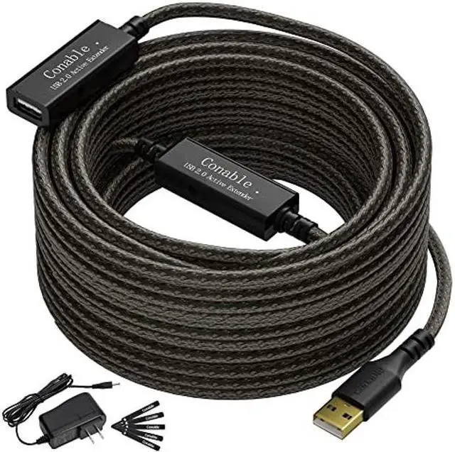 Main image of Active USB Extension Cable 75 Feet, 22AWG USB 2.0 A Male to Female Cord (from 2ft to 150ft for Selection), with 2 Extension chipsets Signal Booster, Repeater Cable with an AC Power Supply- 75ft