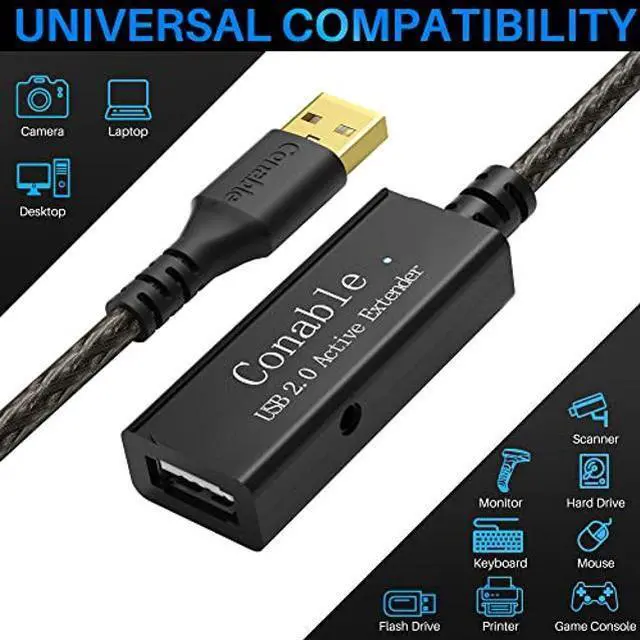 Alt view image 5 of 5 - Active USB Extension Cable 75 Feet, 22AWG USB 2.0 A Male to Female Cord (from 2ft to 150ft for Selection), with 2 Extension chipsets Signal Booster, Repeater Cable with an AC Power Supply- 75ft
