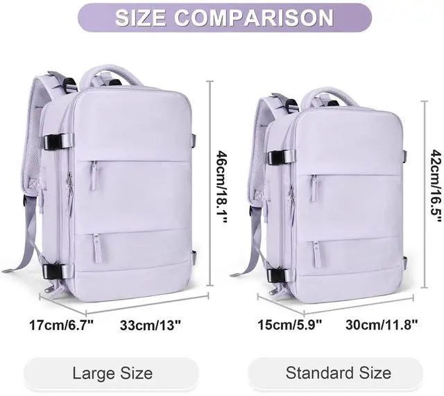 Alt view image 2 of 5 - coofay Large Carry On Backpack Flight Approved Personal Item Travel Backpack For Women Airline Approved Waterproof Sports Luggage Backpack Casual Daypack Small Hiking Backpack Purple Backpack