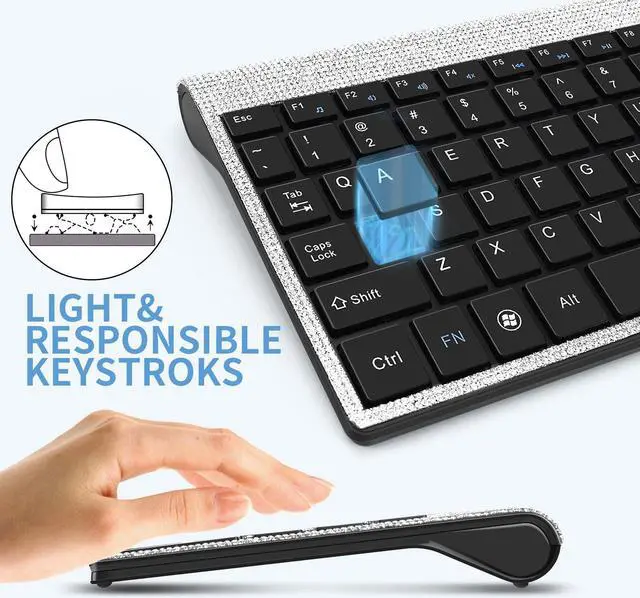 Alt view image 3 of 5 - Dazzling Luxury Cute Keyboard and Mouse Wireless, Sparkly Bling Rhinestone Wireless Mouse and Keyboard Gift Set (Silver)