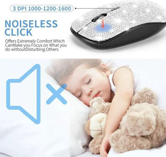 Alt view image 4 of 5 - Dazzling Luxury Cute Keyboard and Mouse Wireless, Sparkly Bling Rhinestone Wireless Mouse and Keyboard Gift Set (Silver)