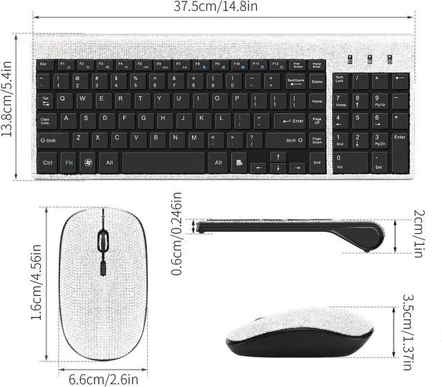 Alt view image 5 of 5 - Dazzling Luxury Cute Keyboard and Mouse Wireless, Sparkly Bling Rhinestone Wireless Mouse and Keyboard Gift Set (Silver)