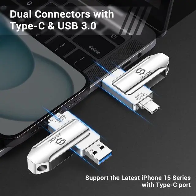 Alt view image 2 of 5 - 256GB Photo-Stick-iPhone-15-Thumb-Drive Flash-Drive-iPhone-Photo-Storage iPhone Backup Stick For Photos Videos Contacts iPhone-Photo-Transfer-Stick iPad USB C Memory Photo-Stick-Android iPad-USB-Drive