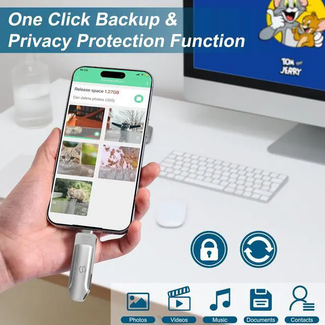 Alt view image 3 of 5 - 256GB Photo-Stick-iPhone-15-Thumb-Drive Flash-Drive-iPhone-Photo-Storage iPhone Backup Stick For Photos Videos Contacts iPhone-Photo-Transfer-Stick iPad USB C Memory Photo-Stick-Android iPad-USB-Drive