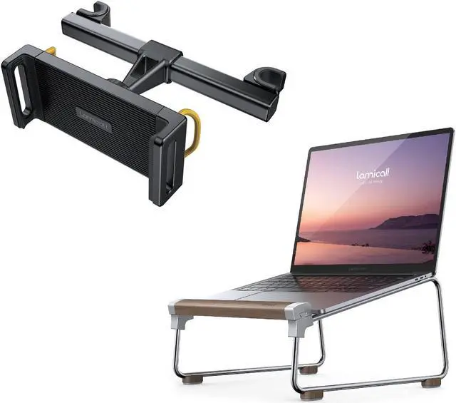 Main image of Lamicall Car Headrest Tablet Holder and Wooden Laptop Stand