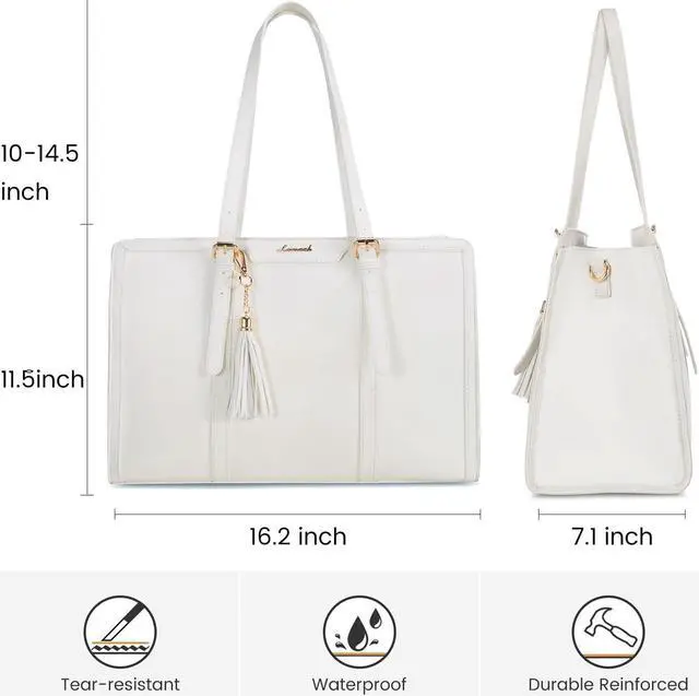 Alt view image 4 of 5 - LOVEVOOK Laptop Bag for Women 15.6 inch Lightweight Leather Laptop Tote Bag, Large Capacity Computer bag with Clutch Purse for Business, Work, Office, Travel, SchoolWhite15.6 Inch