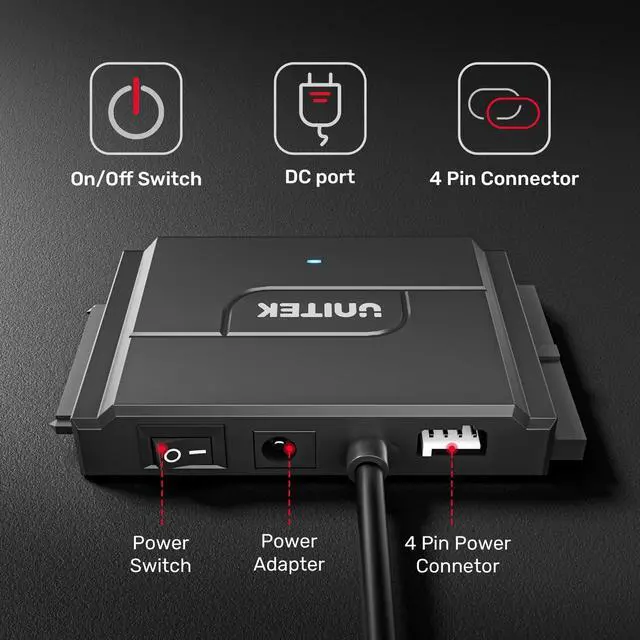 Alt view image 3 of 5 - Unitek SATA/IDE to USB 3.0 Adapter, IDE Hard Drive Adapter Kit Recovery Converter for Universal 2.5"/3.5" Inch IDE and SATA External HDD/SSD, Support 10TB