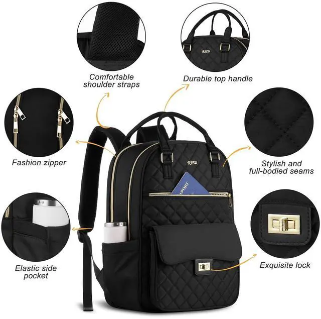 Alt view image 3 of 5 - RJEU Laptop Backpack Women 17.3in,Cute School Backpack Bookbag for Teen Girls College Student,Mochila para niña adolescente for Work Travel,Aesthetic Backpack,Black