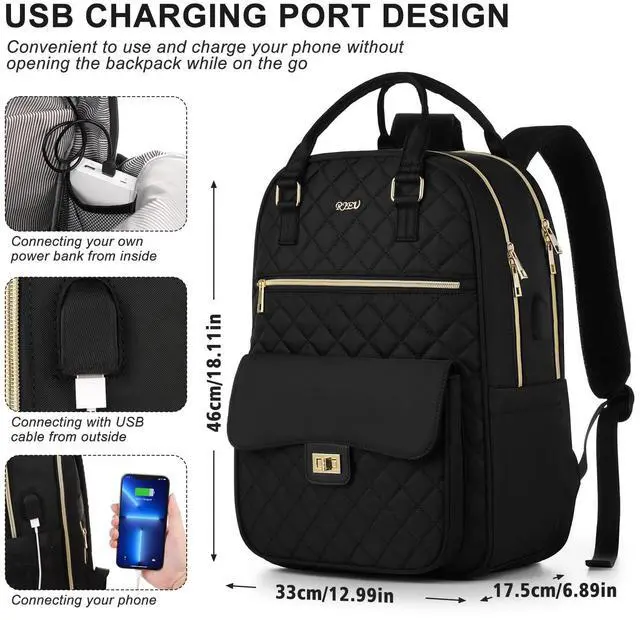 Alt view image 4 of 5 - RJEU Laptop Backpack Women 17.3in,Cute School Backpack Bookbag for Teen Girls College Student,Mochila para niña adolescente for Work Travel,Aesthetic Backpack,Black