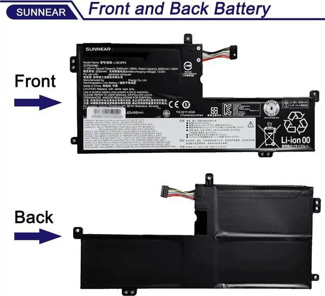 Alt view image 3 of 5 - SUNNEAR L18C3PF2 36Wh Battery Replacement for Lenovo Ideapad L340-15API L340-15IWL Touch L340-17API L340-17IWL Series Laptop L18L3PF1 L18M3PF2 L18D3PF1 11.25V 3320mAh