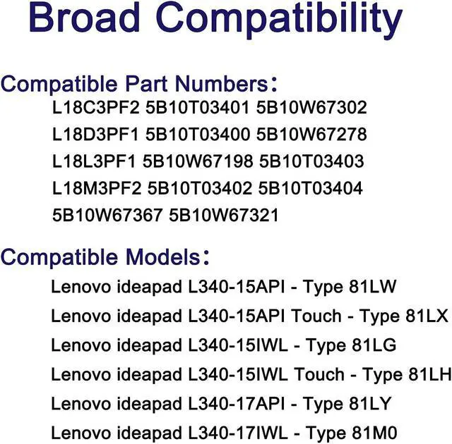 Alt view image 5 of 5 - SUNNEAR L18C3PF2 36Wh Battery Replacement for Lenovo Ideapad L340-15API L340-15IWL Touch L340-17API L340-17IWL Series Laptop L18L3PF1 L18M3PF2 L18D3PF1 11.25V 3320mAh